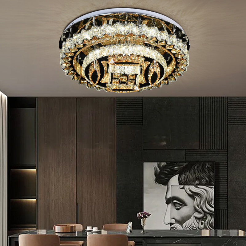Custom New Design Crystal Lighting Fixture Ceiling Lamp Stainless Steel LED Ceiling Light 